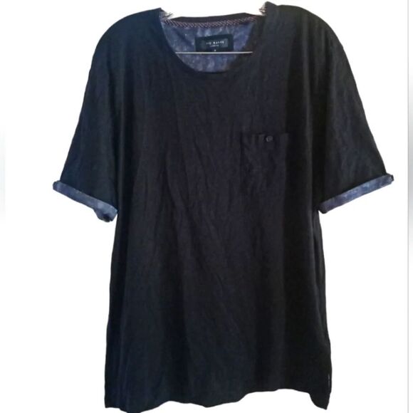 Ted Baker Black Pocket Front Roll Sleeve Cotton Modal Blend T Shirt Size 6 - Picture 1 of 7